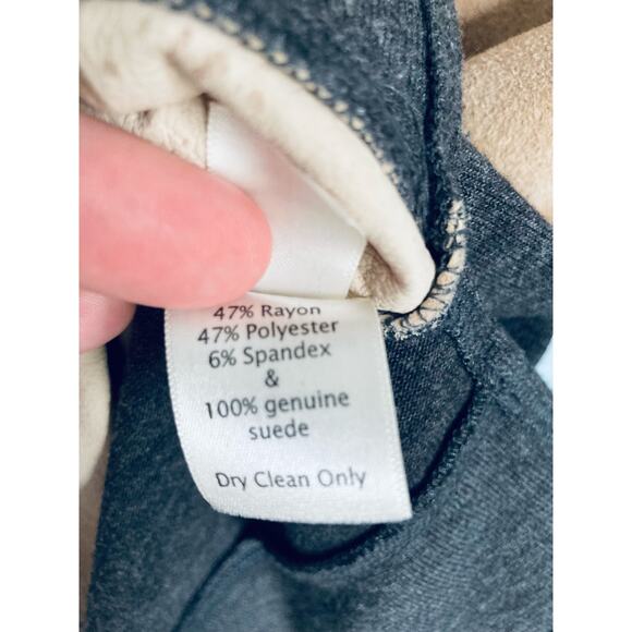 Ecru Suede Long Sleeve Top Large Gray and Tan - Picture 4 of 7